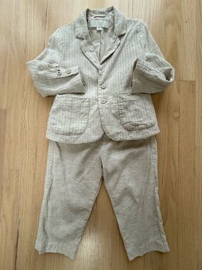 Zara Light Beige Linen Blend Suit Pants